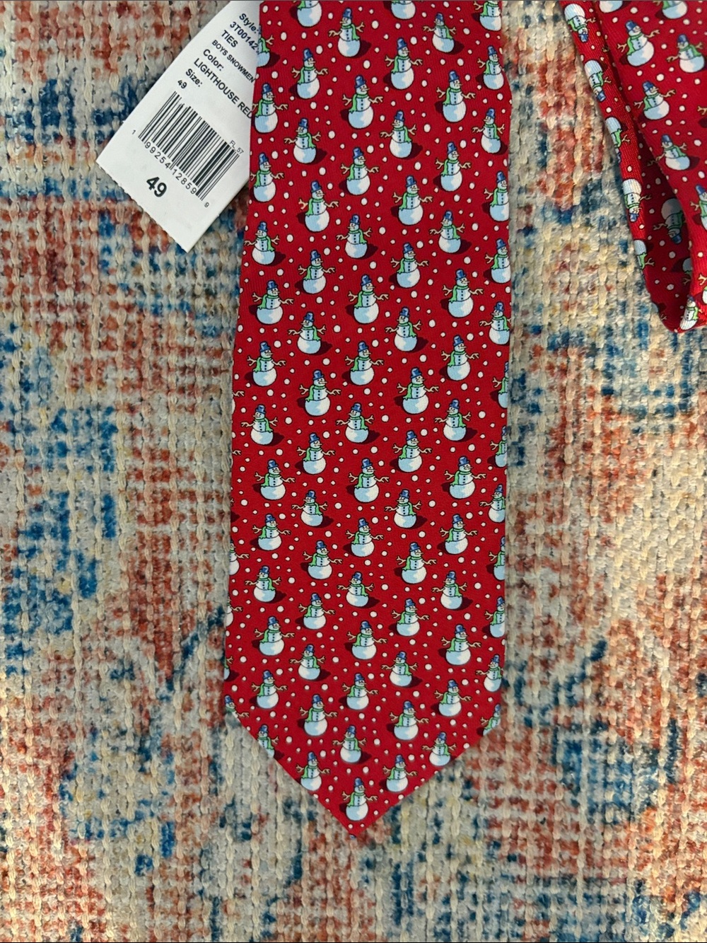 Vineyard Vines Boys Snowman Printed Tie in Lighthouse Red NWT - Picture 3 of 4